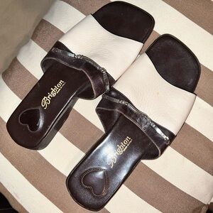 Brighton Womens Bahama Slides Sandals White Brown Leather Open Toe Slip On